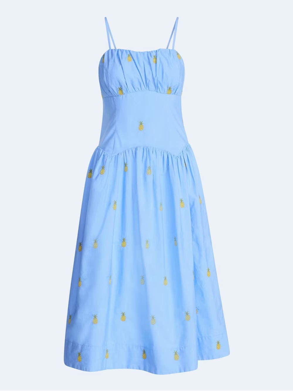 Free Assembly Women’s Light Blue Pineapple Embroidered Drop Waist Dress